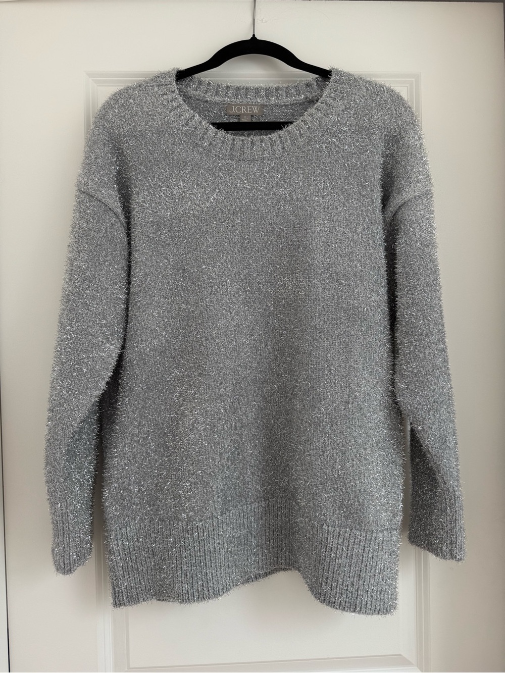 J. Crew Silver Sparkle Crewneck Sweater - Women's M